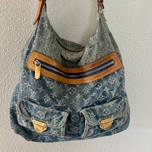 Louis Vuitton GM baggy shoulder bag denim blue AUTHENTIC